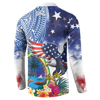 Guam and United States Together Button Sweatshirt Bald Eagle and Guam Seal with Flower and Tribal Tattoos LT03 - Polynesian Pride