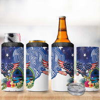 Guam and United States Together 4 in 1 Can Cooler Tumbler Bald Eagle and Guam Seal with Flower and Tribal Tattoos - Polynesian Pride