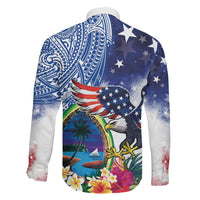 Guam and United States Together Family Matching Puletasi and Hawaiian Shirt Bald Eagle and Guam Seal with Flower and Tribal Tattoos - Polynesian Pride