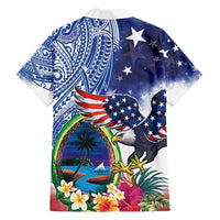 Guam and United States Together Family Matching Tank Maxi Dress and Hawaiian Shirt Bald Eagle and Guam Seal with Flower and Tribal Tattoos - Polynesian Pride