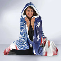 Guam and United States Together Hooded Blanket Bald Eagle and Guam Seal with Flower and Tribal Tattoos - Polynesian Pride