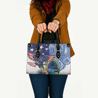 Guam and United States Together Leather Bag Bald Eagle and Guam Seal with Flower and Tribal Tattoos - Polynesian Pride