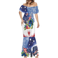 Guam and United States Together Mermaid Dress Bald Eagle and Guam Seal with Flower and Tribal Tattoos - Polynesian Pride