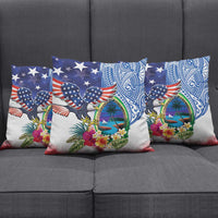 Guam and United States Together Pillow Cover Bald Eagle and Guam Seal with Flower and Tribal Tattoos - Polynesian Pride