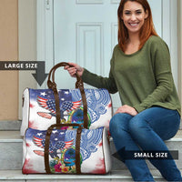 Guam and United States Together Travel Bag Bald Eagle and Guam Seal with Flower and Tribal Tattoos - Polynesian Pride