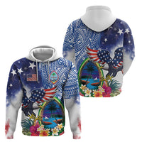 Guam and United States Together Zip Hoodie Bald Eagle and Guam Seal with Flower and Tribal Tattoos - Polynesian Pride