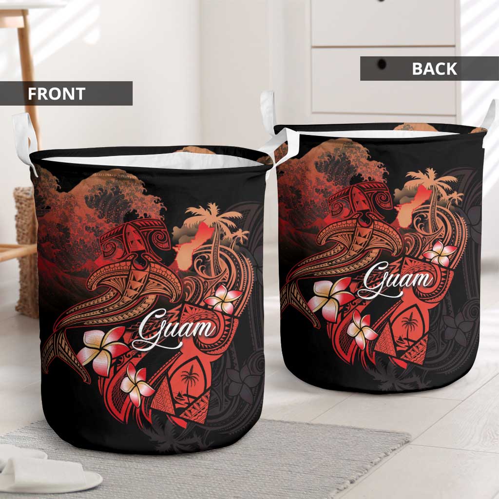 Guam Tribal Chamorro Laundry Basket Polynesian Shark with Plumeria and Sea Vibe - Polynesian Pride