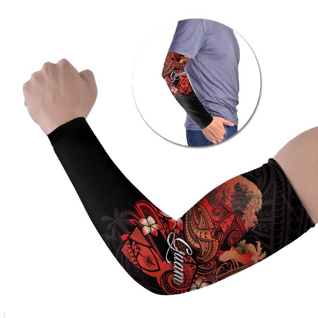 Guam Tribal Chamorro Arm Sleeves Polynesian Shark with Plumeria and Sea Vibe - Polynesian Pride