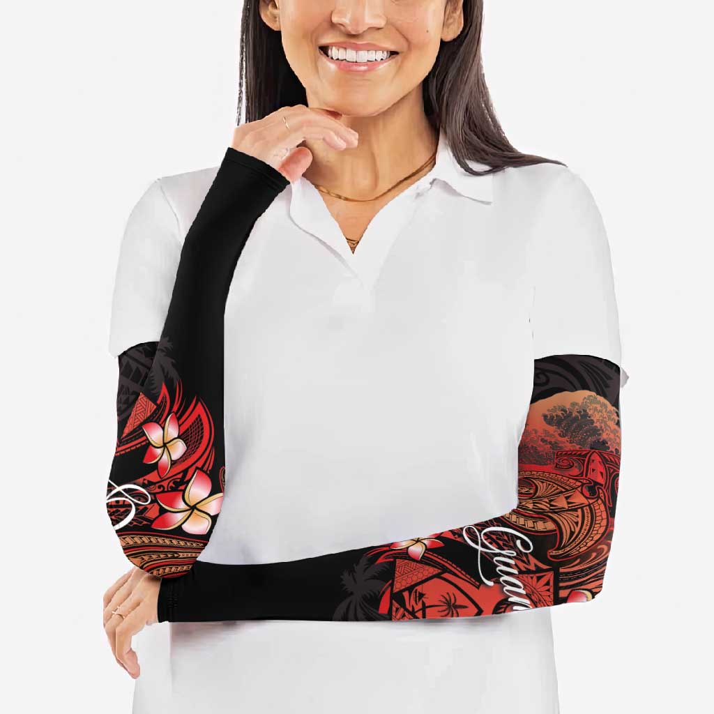 Guam Tribal Chamorro Arm Sleeves Polynesian Shark with Plumeria and Sea Vibe - Polynesian Pride