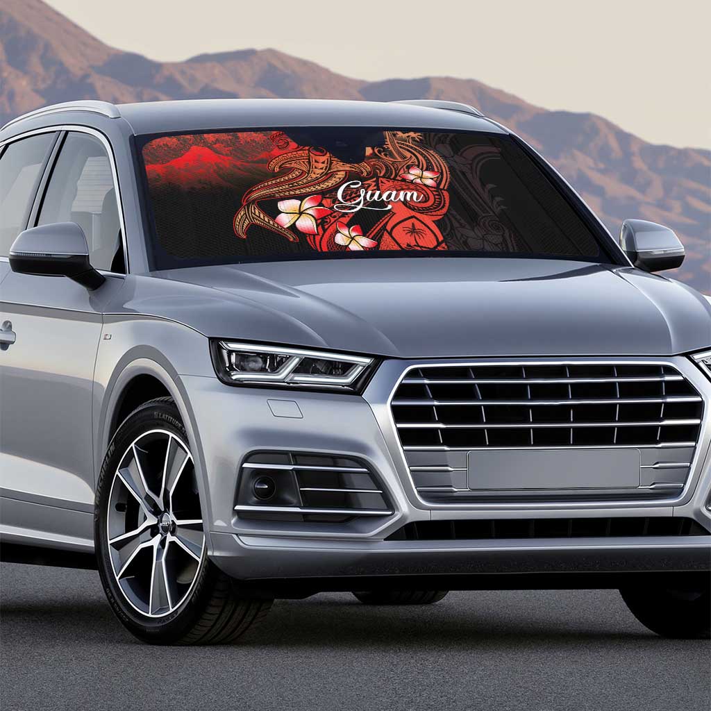 Guam Tribal Chamorro Auto Sun Shade Polynesian Shark with Plumeria and Sea Vibe - Polynesian Pride