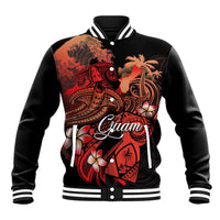 Guam Tribal Chamorro Baseball Jacket Polynesian Shark with Plumeria and Sea Vibe LT03 Unisex Black - Polynesian Pride