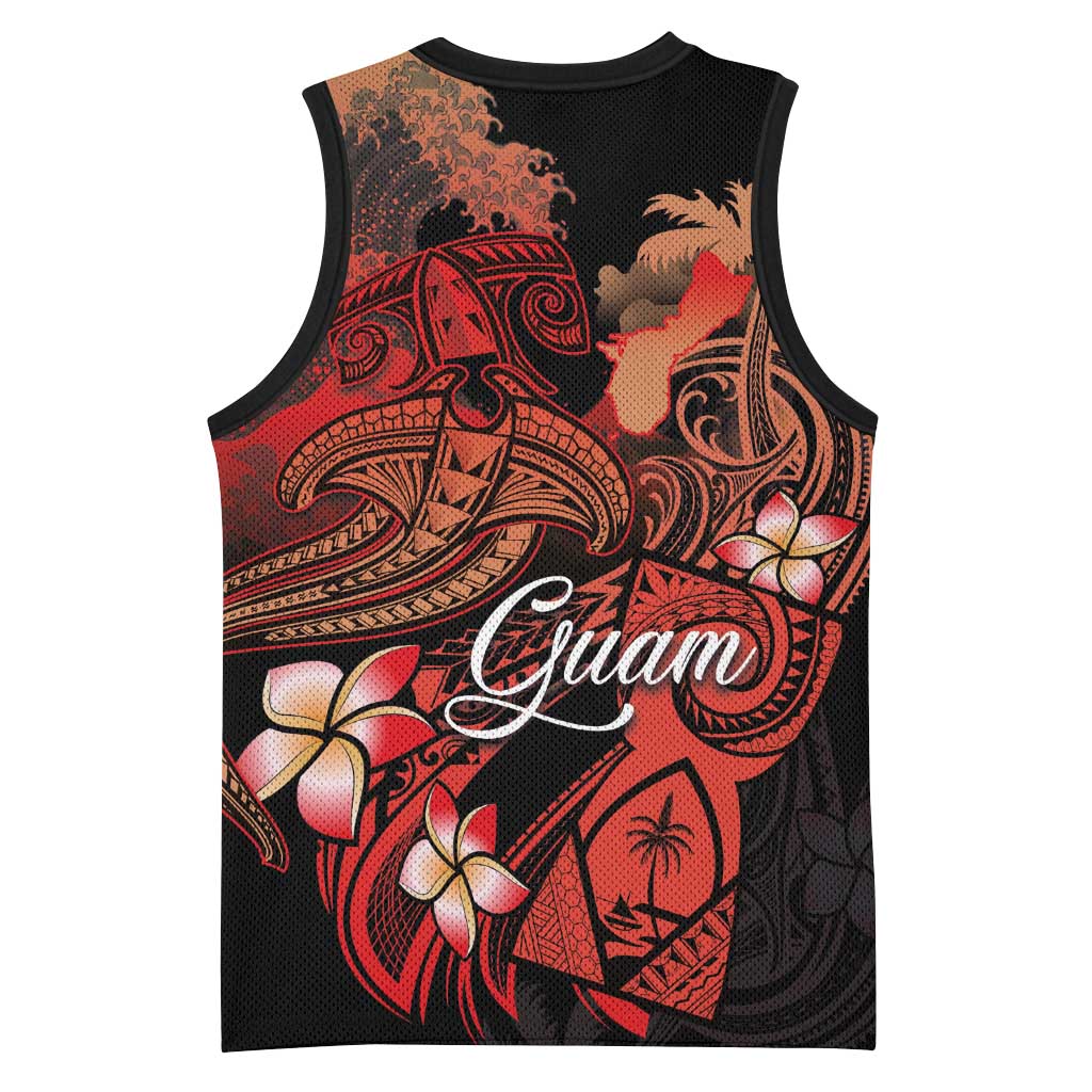 Guam Tribal Chamorro Basketball Jersey Polynesian Shark with Plumeria and Sea Vibe - Polynesian Pride