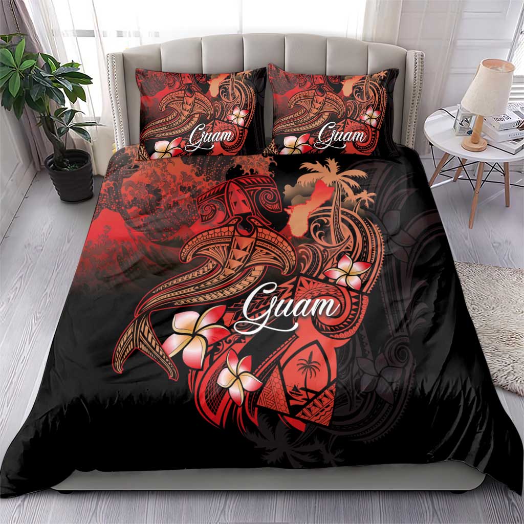 Guam Tribal Chamorro Bedding Set Polynesian Shark with Plumeria and Sea Vibe - Polynesian Pride
