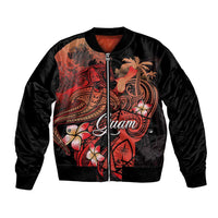 Guam Tribal Chamorro Bomber Jacket Polynesian Shark with Plumeria and Sea Vibe LT03 Unisex Black - Polynesian Pride