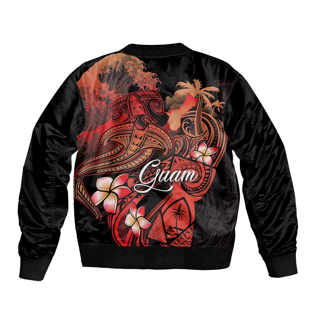 Guam Tribal Chamorro Bomber Jacket Polynesian Shark with Plumeria and Sea Vibe LT03 - Polynesian Pride