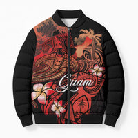 Guam Tribal Chamorro Bomber Puffer Jacket Polynesian Shark with Plumeria and Sea Vibe - Polynesian Pride