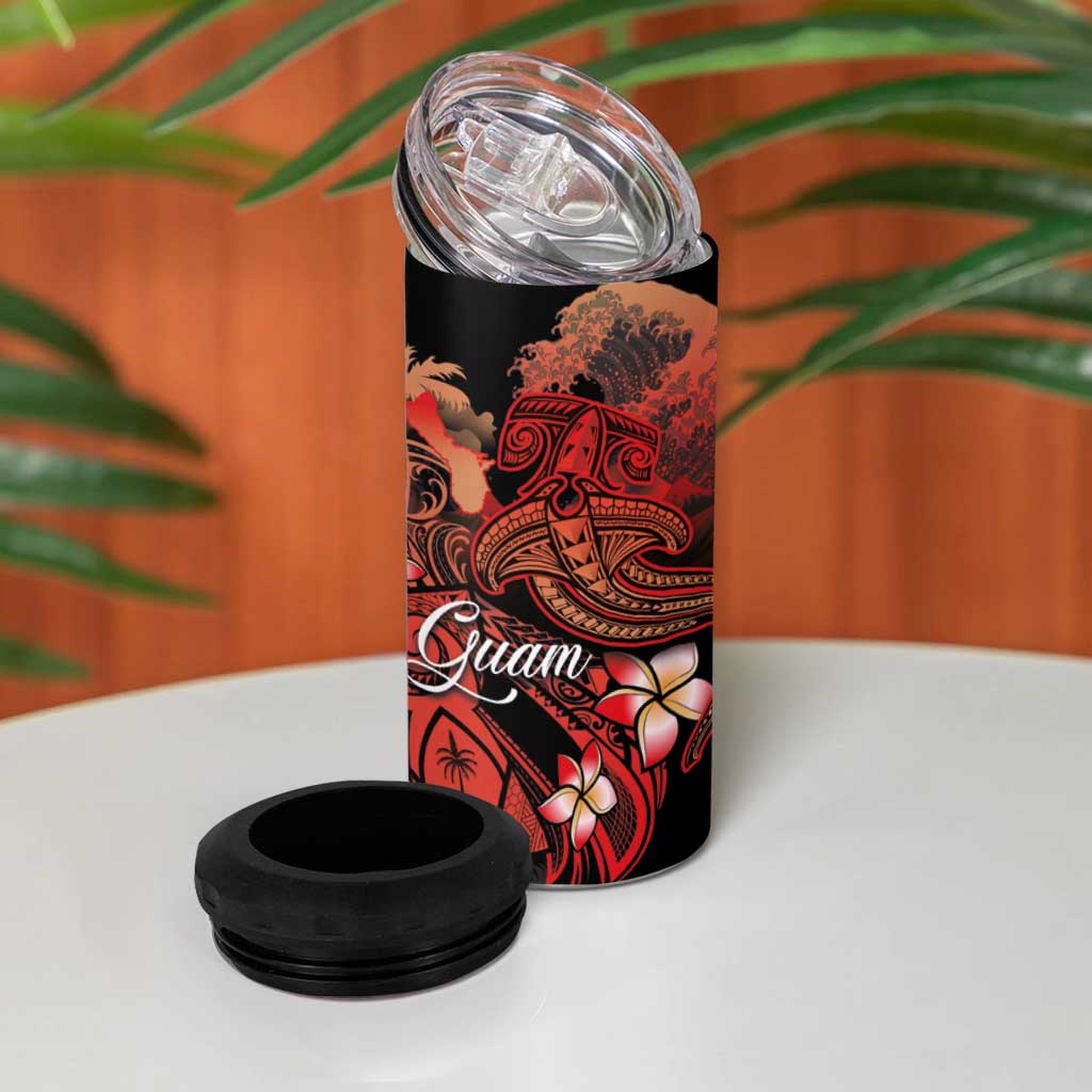 Guam Tribal Chamorro 4 in 1 Can Cooler Tumbler Polynesian Shark with Plumeria and Sea Vibe - Polynesian Pride