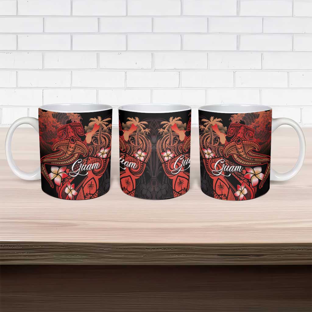 Guam Tribal Chamorro Ceramic Mug Polynesian Shark with Plumeria and Sea Vibe - Polynesian Pride