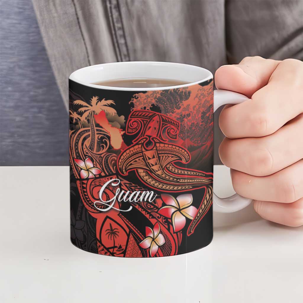 Guam Tribal Chamorro Ceramic Mug Polynesian Shark with Plumeria and Sea Vibe - Polynesian Pride