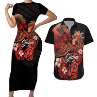 Guam Tribal Chamorro Couples Matching Short Sleeve Bodycon Dress and Hawaiian Shirt Polynesian Shark with Plumeria and Sea Vibe - Polynesian Pride