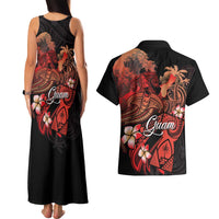 Guam Tribal Chamorro Couples Matching Tank Maxi Dress and Hawaiian Shirt Polynesian Shark with Plumeria and Sea Vibe - Polynesian Pride