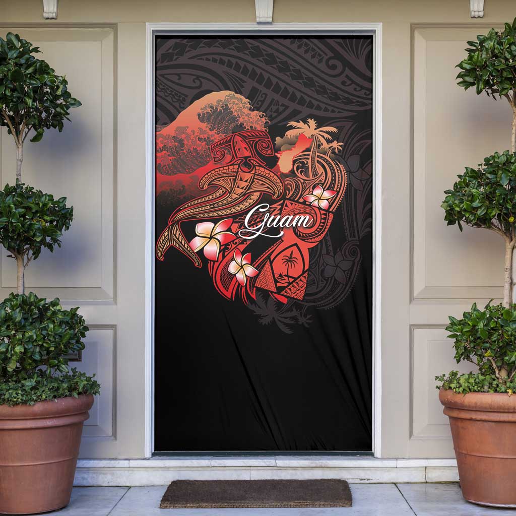 Guam Tribal Chamorro Door Cover Polynesian Shark with Plumeria and Sea Vibe - Polynesian Pride