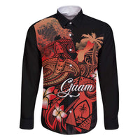 Guam Tribal Chamorro Family Matching Long Sleeve Bodycon Dress and Hawaiian Shirt Polynesian Shark with Plumeria and Sea Vibe - Polynesian Pride