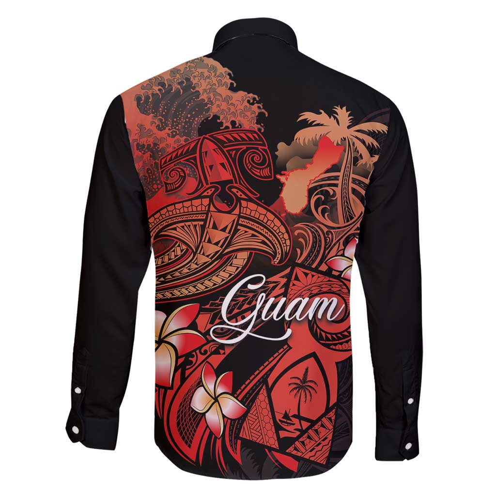 Guam Tribal Chamorro Family Matching Long Sleeve Bodycon Dress and Hawaiian Shirt Polynesian Shark with Plumeria and Sea Vibe - Polynesian Pride