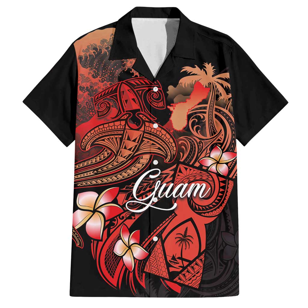 Guam Tribal Chamorro Family Matching Off Shoulder Maxi Dress and Hawaiian Shirt Polynesian Shark with Plumeria and Sea Vibe - Polynesian Pride