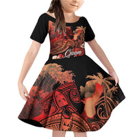 Guam Tribal Chamorro Family Matching Off Shoulder Short Dress and Hawaiian Shirt Polynesian Shark with Plumeria and Sea Vibe - Polynesian Pride
