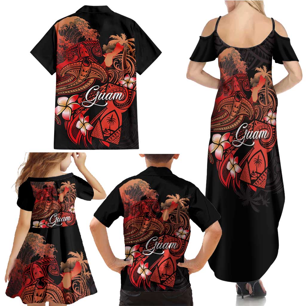 Guam Tribal Chamorro Family Matching Summer Maxi Dress and Hawaiian Shirt Polynesian Shark with Plumeria and Sea Vibe - Polynesian Pride