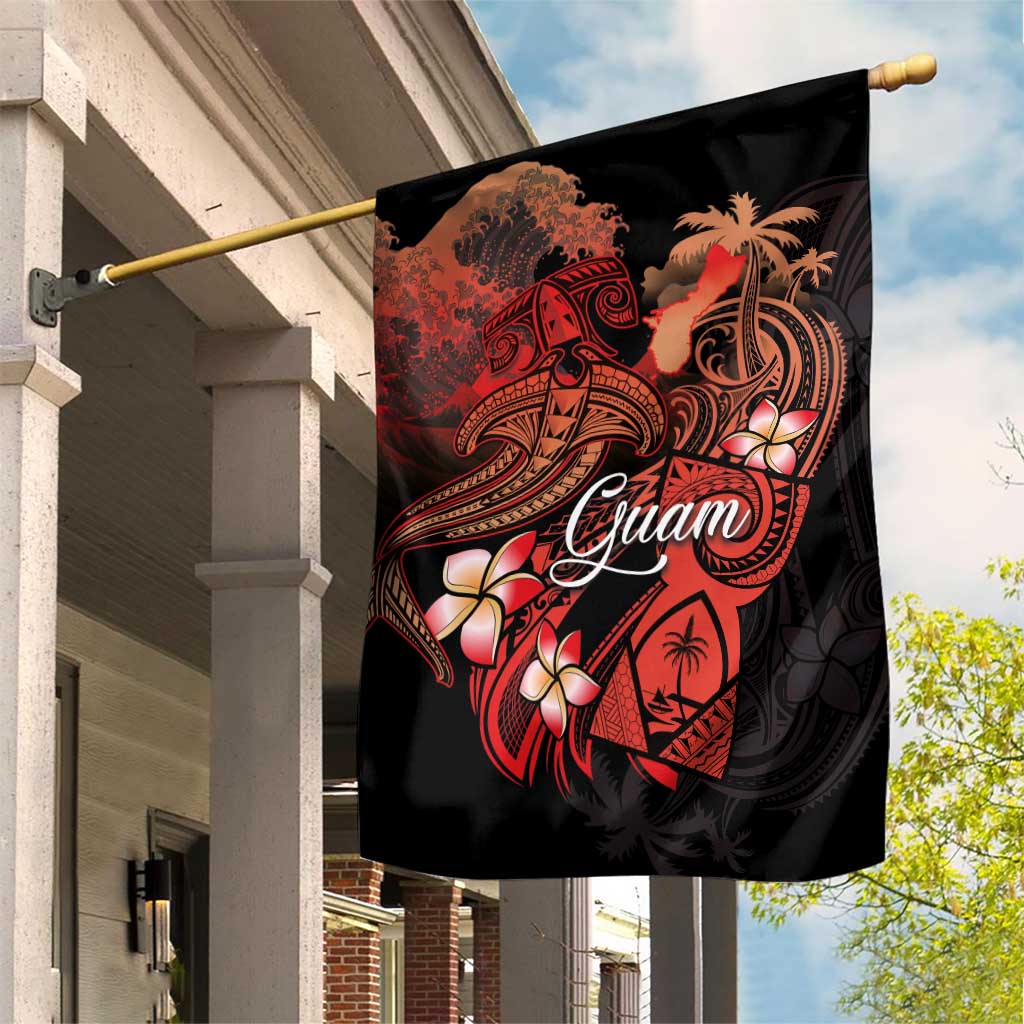 Guam Tribal Chamorro Garden Flag Polynesian Shark with Plumeria and Sea Vibe - Polynesian Pride