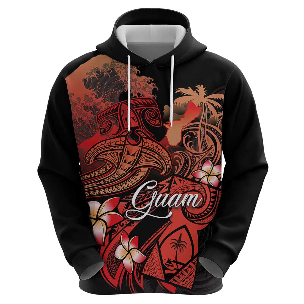 Guam Tribal Chamorro Hoodie Polynesian Shark with Plumeria and Sea Vibe - Polynesian Pride