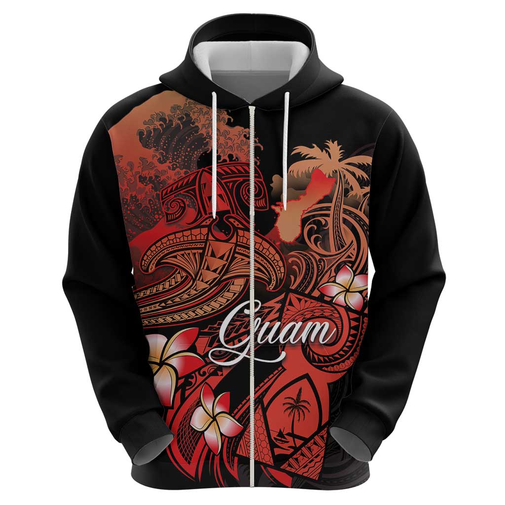 Guam Tribal Chamorro Hoodie Polynesian Shark with Plumeria and Sea Vibe - Polynesian Pride