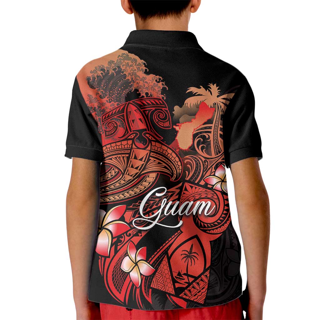 Guam Tribal Chamorro Kid Polo Shirt Polynesian Shark with Plumeria and Sea Vibe - Polynesian Pride