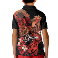 Guam Tribal Chamorro Kid Polo Shirt Polynesian Shark with Plumeria and Sea Vibe - Polynesian Pride