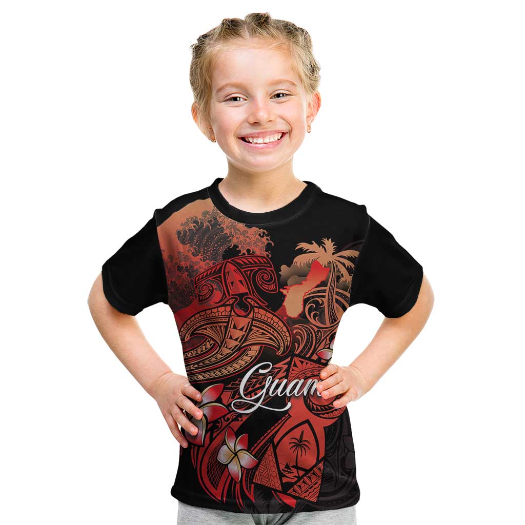 Guam Tribal Chamorro Kid T Shirt Polynesian Shark with Plumeria and Sea Vibe - Polynesian Pride