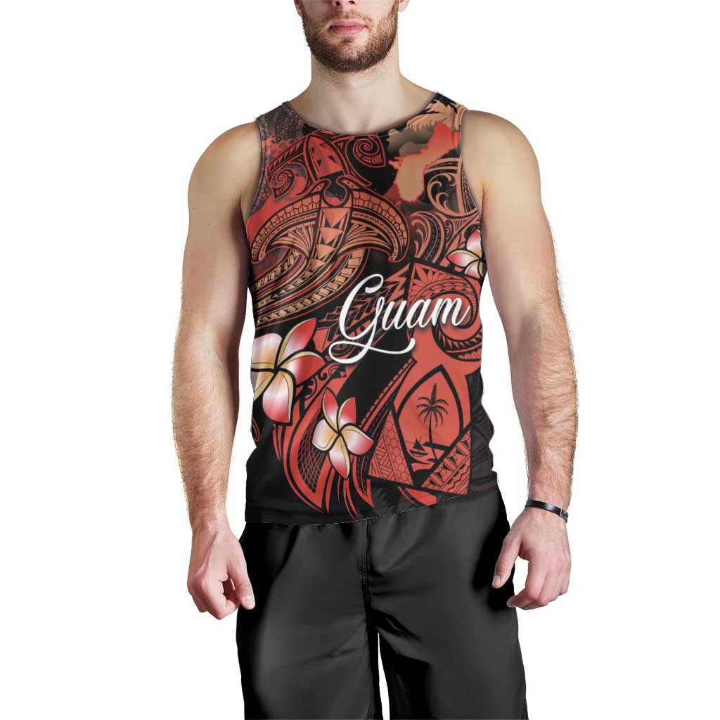Guam Tribal Chamorro Men Tank Top Polynesian Shark with Plumeria and Sea Vibe - Polynesian Pride