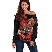 Guam Tribal Chamorro Off Shoulder Sweater Polynesian Shark with Plumeria and Sea Vibe - Polynesian Pride