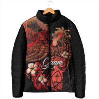 Guam Tribal Chamorro Padded Jacket Polynesian Shark with Plumeria and Sea Vibe - Polynesian Pride