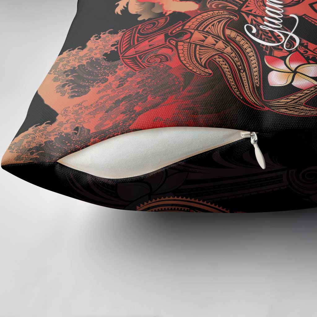 Guam Tribal Chamorro Pillow Cover Polynesian Shark with Plumeria and Sea Vibe - Polynesian Pride