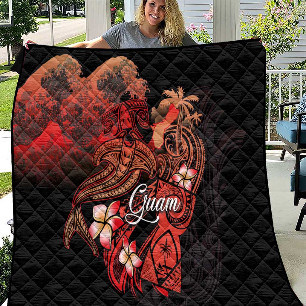 Guam Tribal Chamorro Quilt Polynesian Shark with Plumeria and Sea Vibe - Polynesian Pride