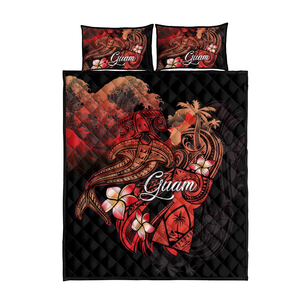 Guam Tribal Chamorro Quilt Bed Set Polynesian Shark with Plumeria and Sea Vibe - Polynesian Pride