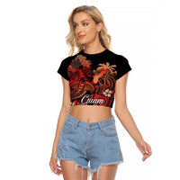Guam Tribal Chamorro Raglan Cropped T Shirt Polynesian Shark with Plumeria and Sea Vibe - Polynesian Pride