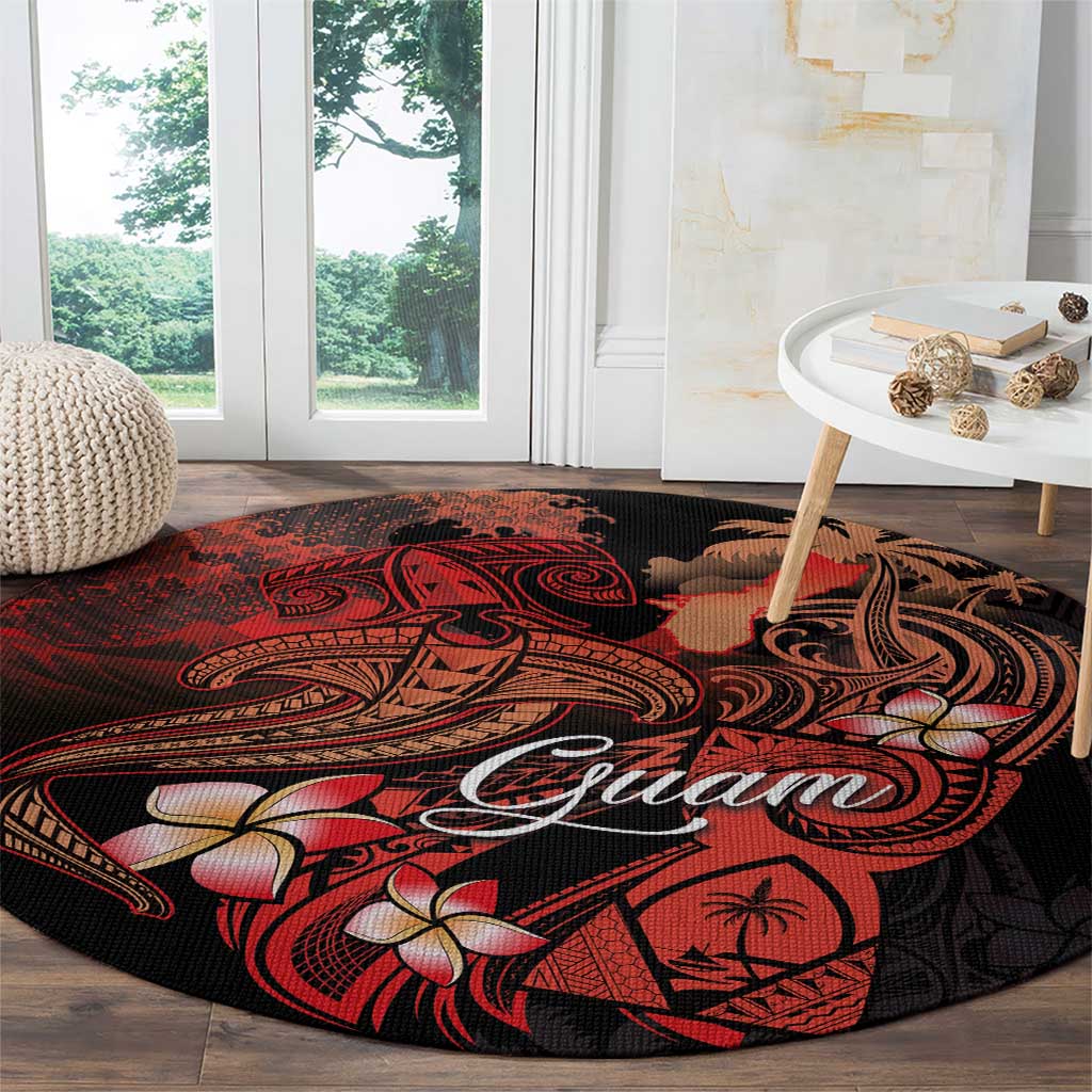 Guam Tribal Chamorro Round Carpet Polynesian Shark with Plumeria and Sea Vibe - Polynesian Pride
