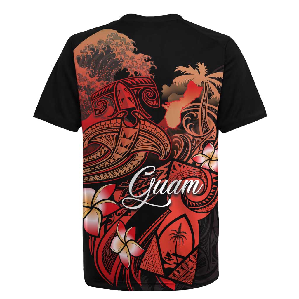 Guam Tribal Chamorro Rugby Jersey Polynesian Shark with Plumeria and Sea Vibe - Polynesian Pride