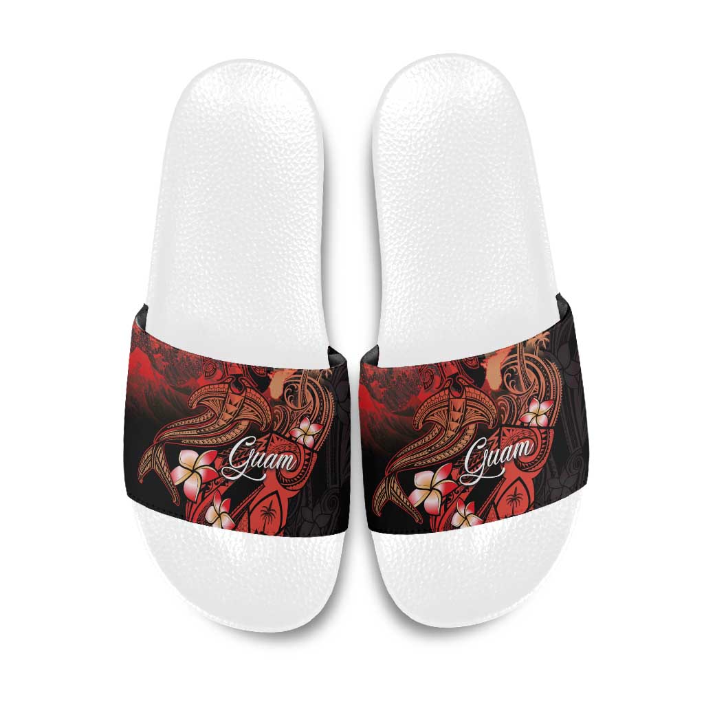 Guam Tribal Chamorro Slide Sandals Polynesian Shark with Plumeria and Sea Vibe - Polynesian Pride