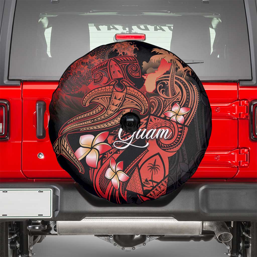 Guam Tribal Chamorro Spare Tire Cover Polynesian Shark with Plumeria and Sea Vibe - Polynesian Pride