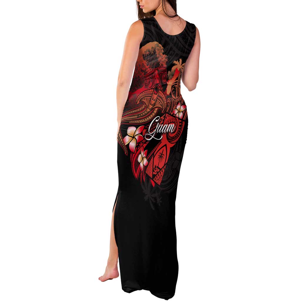 Guam Tribal Chamorro Tank Maxi Dress Polynesian Shark with Plumeria and Sea Vibe - Polynesian Pride