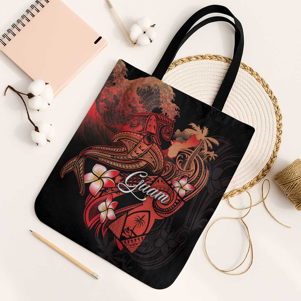 Guam Tribal Chamorro Tote Bag Polynesian Shark with Plumeria and Sea Vibe - Polynesian Pride